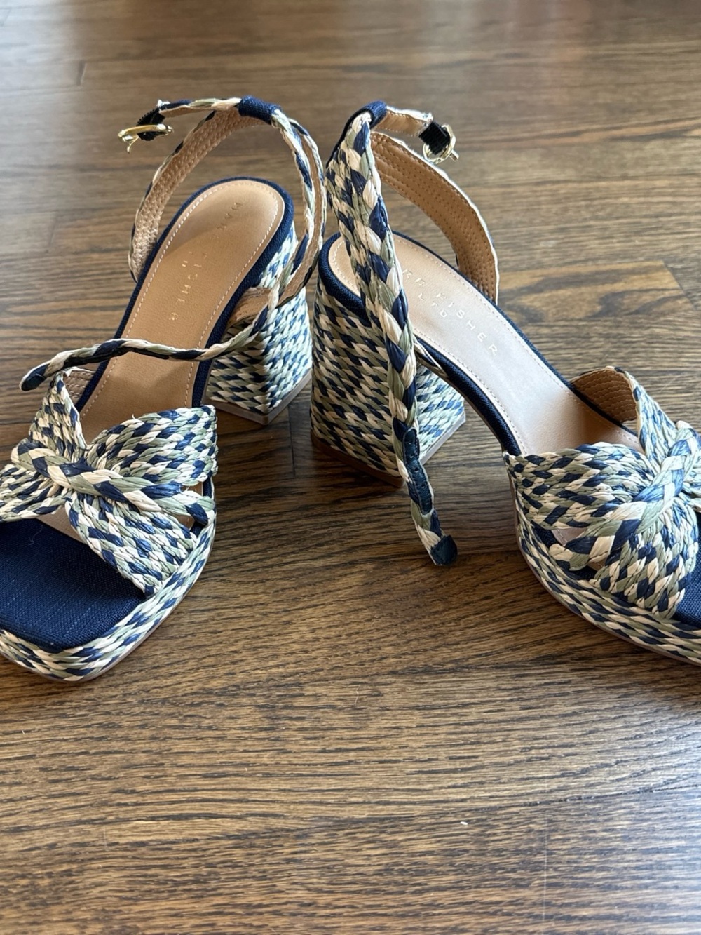 Marc Fisher. Braided Navy and Natural Block Heel Sandals - Women. NWT